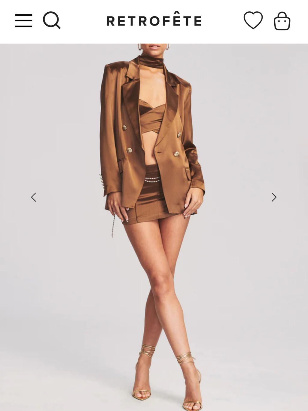 Retrofete Copper-Brown Satin Double-Breasted Blazer